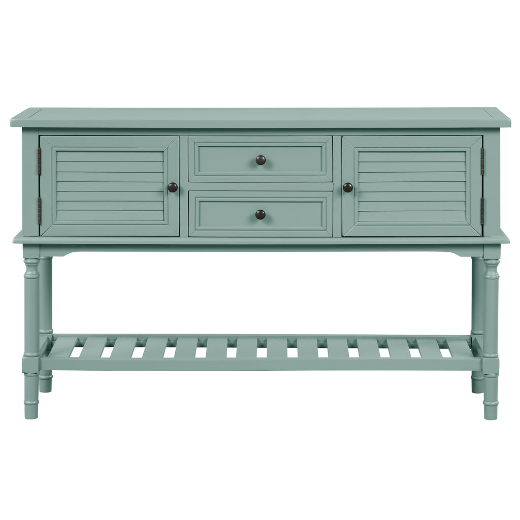 Dark Sea Green 47"Modern Console Table Sofa Table for Living Room with 2 Drawers, 2 Cabinets and 1 Shelf