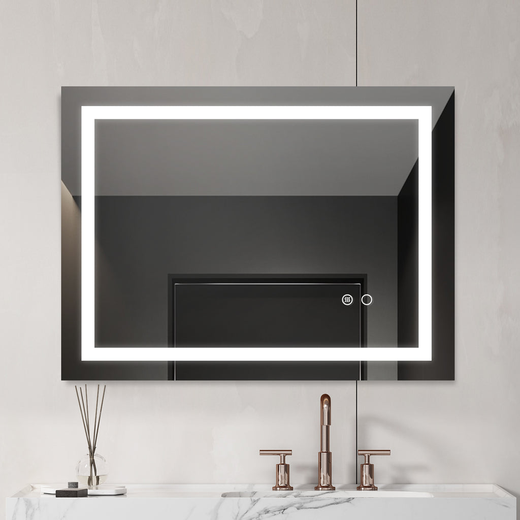 Dark Slate Gray 32*24 LED Lighted Bathroom Wall Mounted Mirror with High Lumen+Anti-Fog Separately Control+Dimmer Function