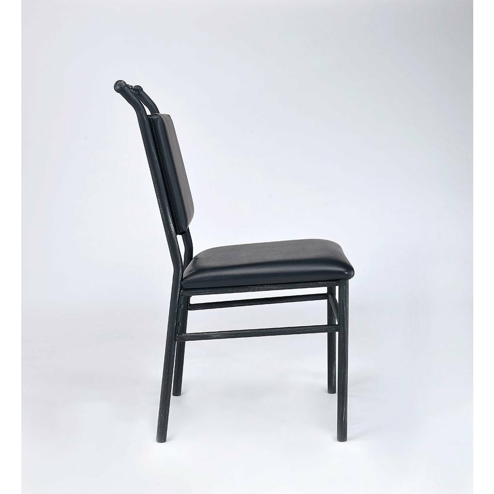 Lavender 36" H Jodie Armless Chair With Padded Seat in Black PU & Antique Black