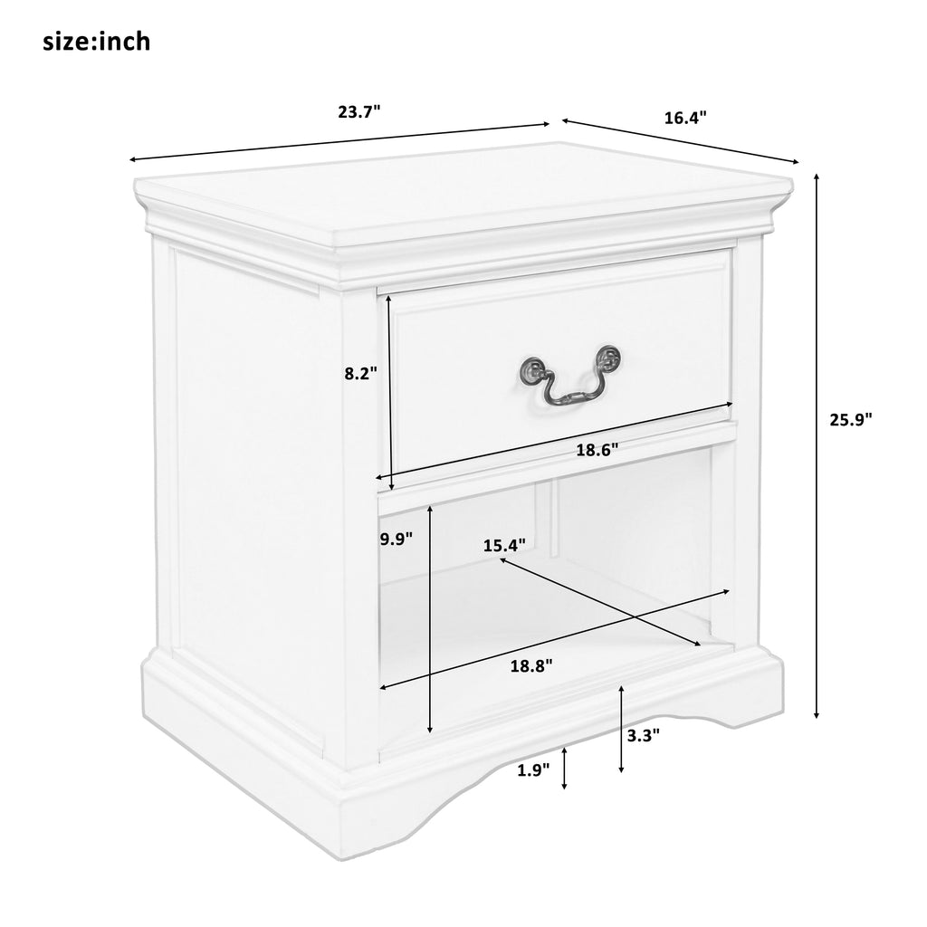 White Smoke 1 Drawer End Table Solid Wood, Traditional Design