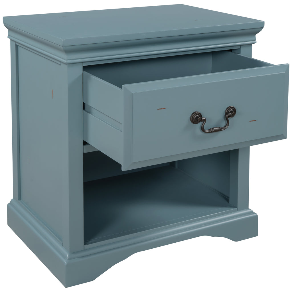 Slate Gray 1 Drawer End Table Solid Wood, Traditional Design