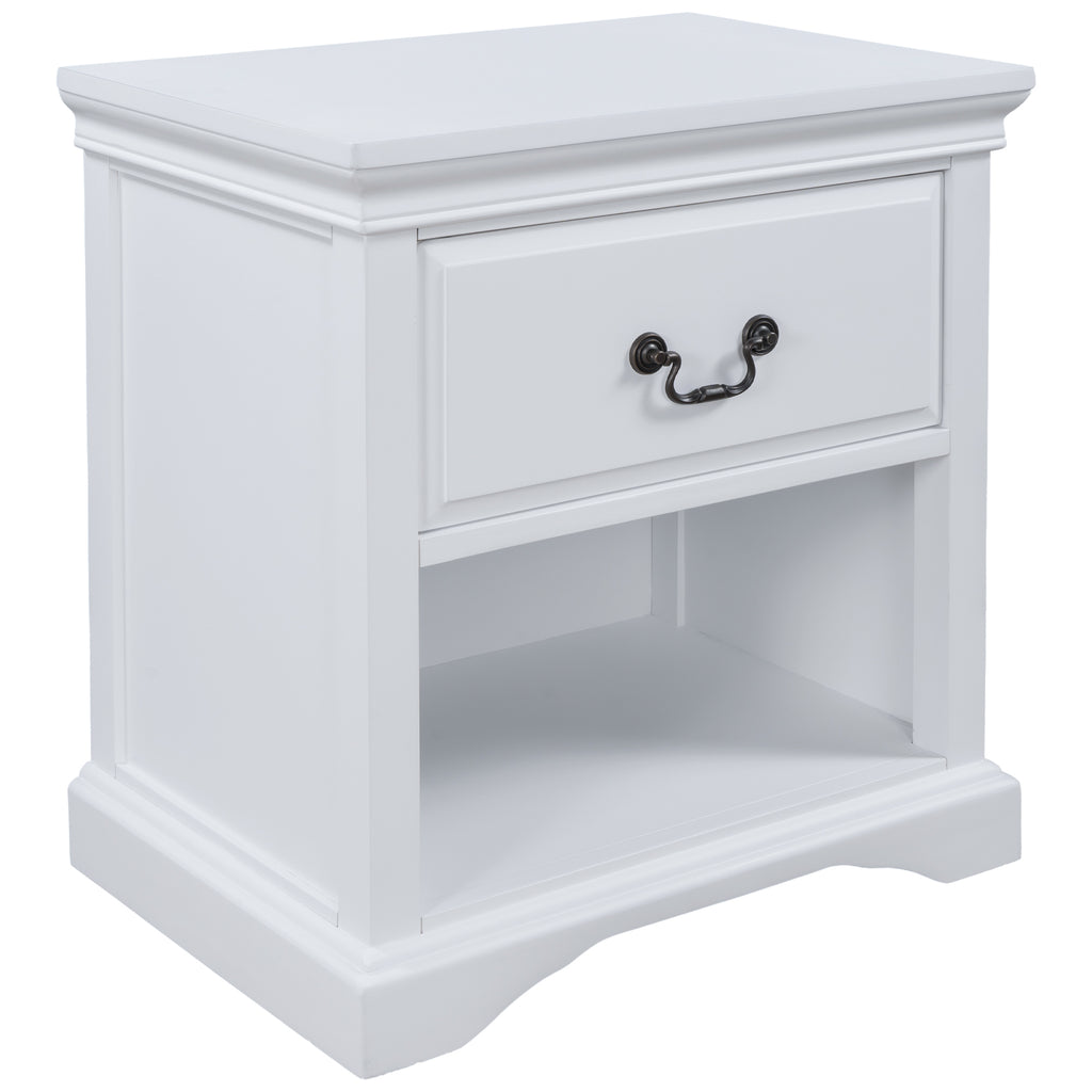 Light Gray 1 Drawer End Table Solid Wood, Traditional Design