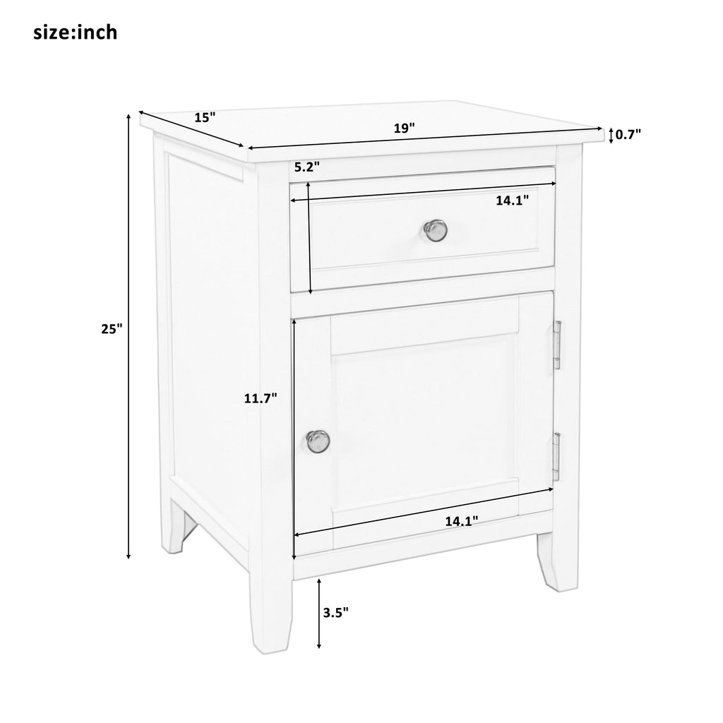 White Smoke End Table Solid Wood with 1 Drawer