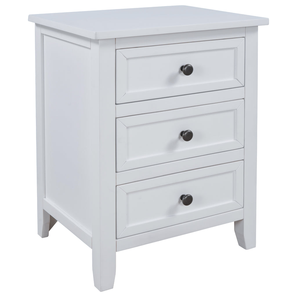 Light Gray 3-Drawer End Table Storage Wood Cabinet /Solid Wood Frame