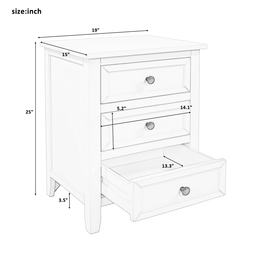 White Smoke 3-Drawer End Table Storage Wood Cabinet /Solid Wood Frame