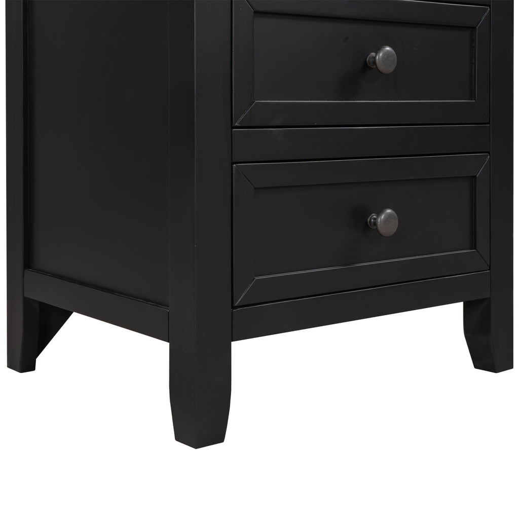 Black 3-Drawer End Table Storage Wood Cabinet /Solid Wood Frame