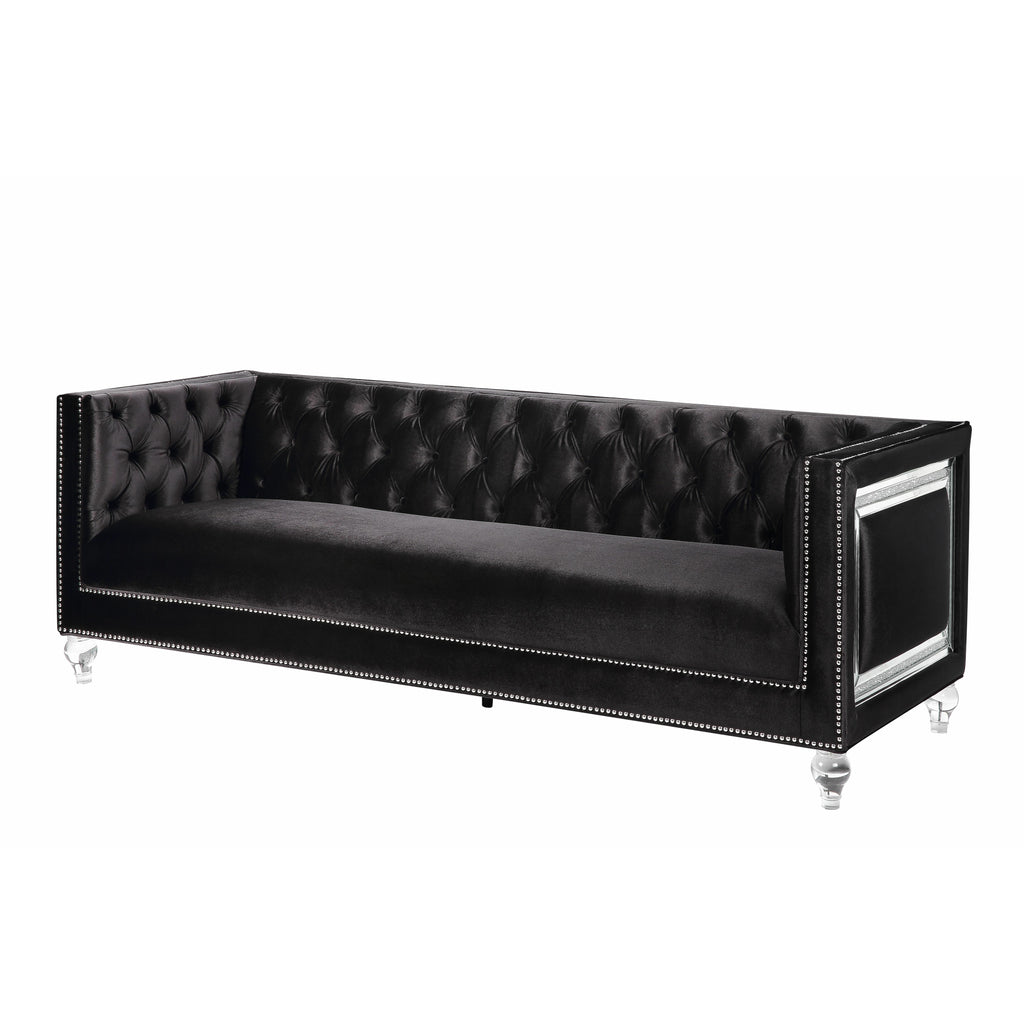 Black Glamorous Contemporary Velvet Sofa with Acrylic Leg (Black)