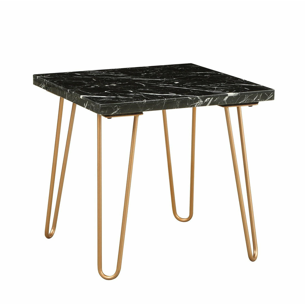 Dark Slate Gray Marble Top Metal V-Shape Leg End Table Side Desk Nightstand Bedroom