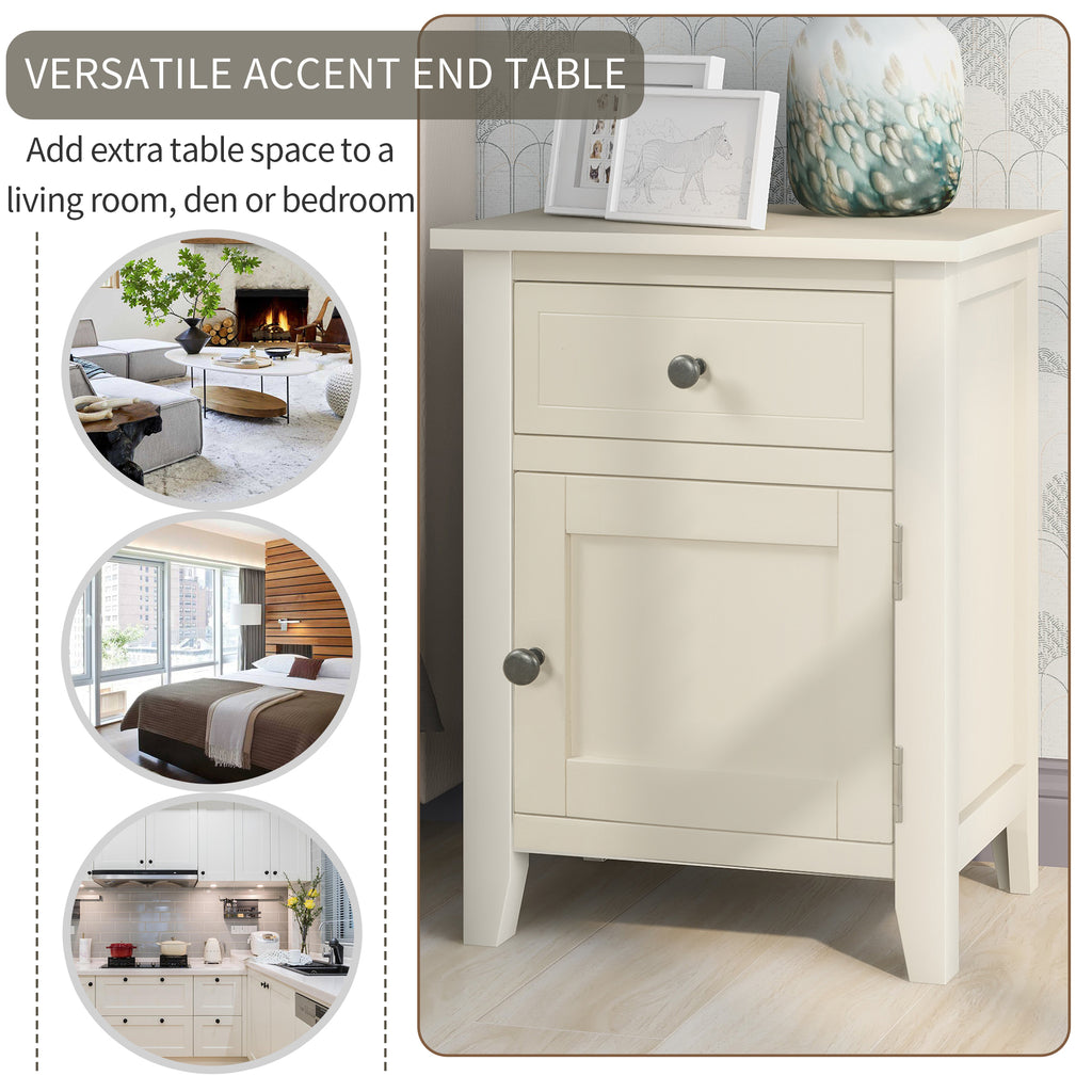 Light Gray End Table Solid Wood with 1 Drawer