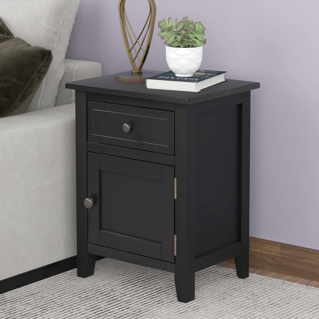 Dark Gray End Table Solid Wood with 1 Drawer