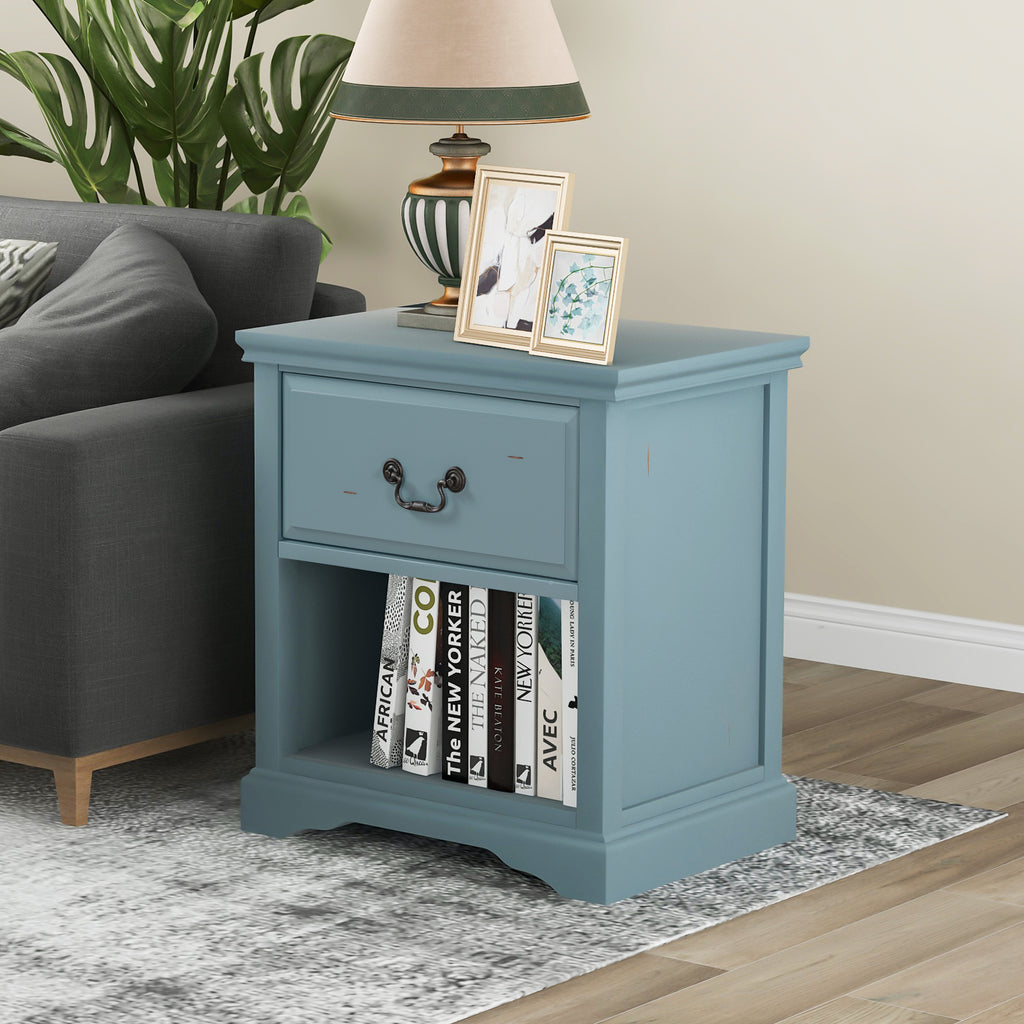 Dark Gray 1 Drawer End Table Solid Wood, Traditional Design