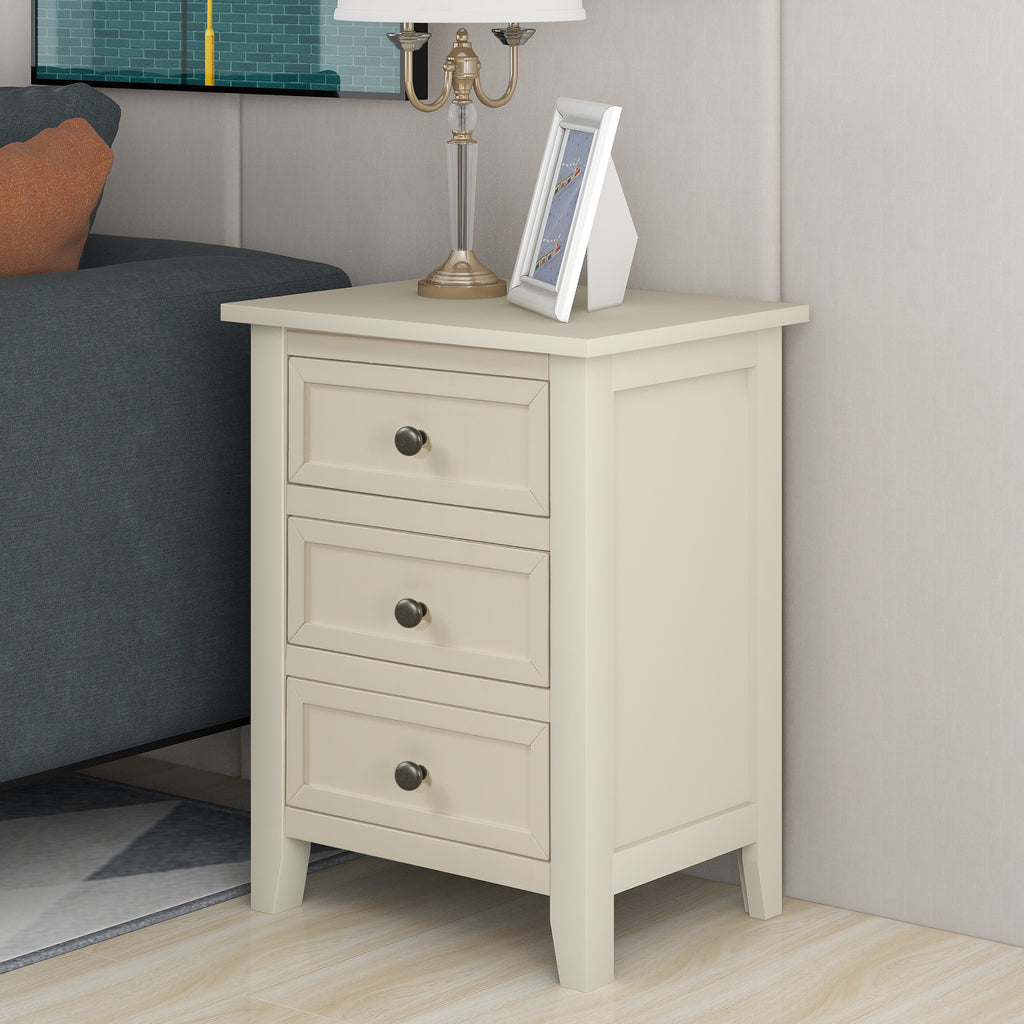 Gray 3-Drawer End Table Storage Wood Cabinet /Solid Wood Frame