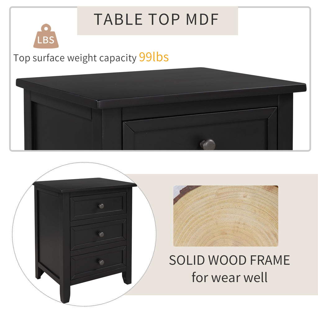Dark Slate Gray 3-Drawer End Table Storage Wood Cabinet /Solid Wood Frame