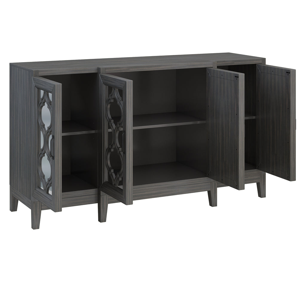 Dark Slate Gray 59.8'' Modern Mirrored Console Table Sideboard for Living Room Dining Room with 4 Cabinets and 3 Adjustable Shelves