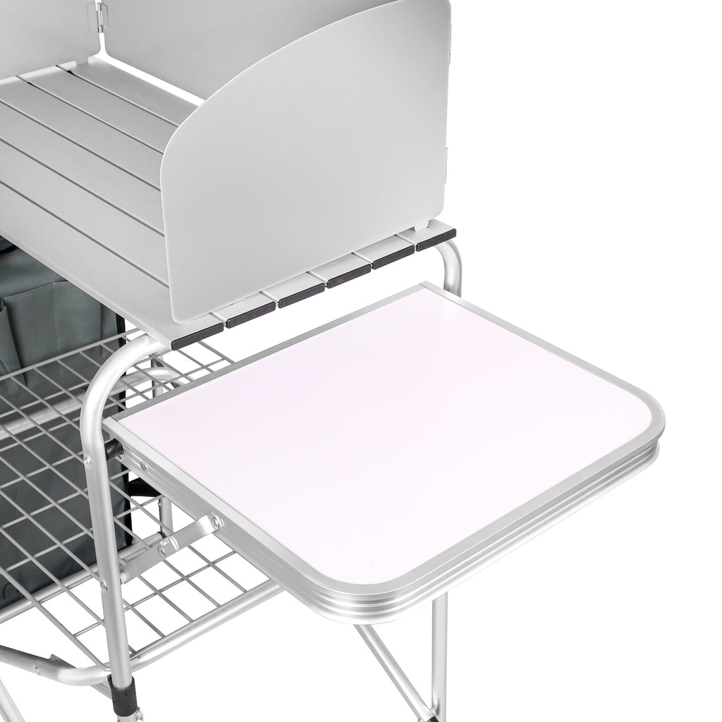 Camping Folding Serving Table Potable All-in- One 2-Tier Practical Kitchen Table w/Side Prep Panel- Aluminum Frame
