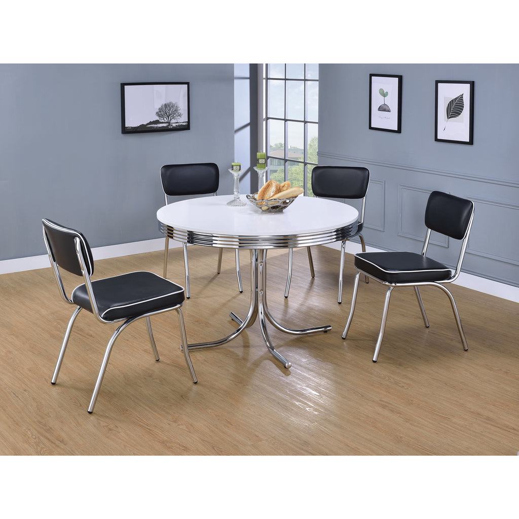 Dim Gray Coaster 2388-2066 | 5pc Retro Round Glossy White Dining Table And Open Back Cushion Dining Side Chairs