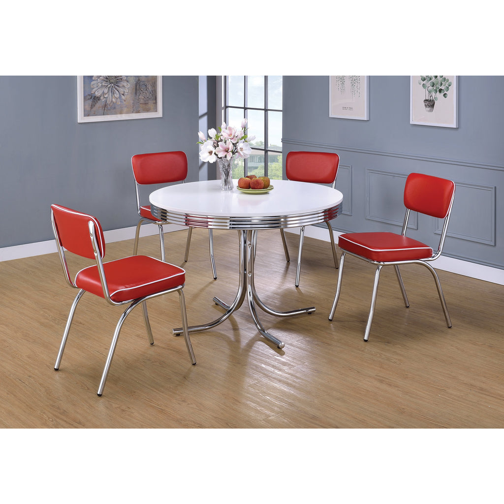 Modern Open Back Red Cushion Dining Side Chairs Chrome Plated