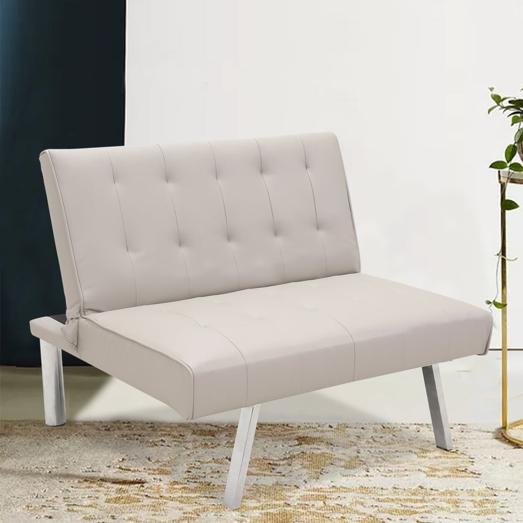 Gray PU Leather Convertible Folding Sofa Chair Single Futon Sofa Couch BH5012729