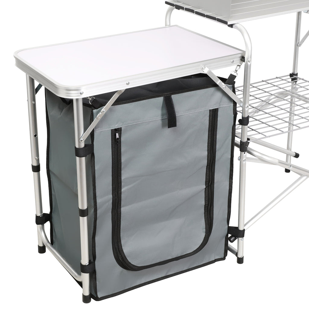 Camping Folding Serving Table Potable All-in- One 2-Tier Practical Kitchen Table w/Side Prep Panel- Aluminum Frame
