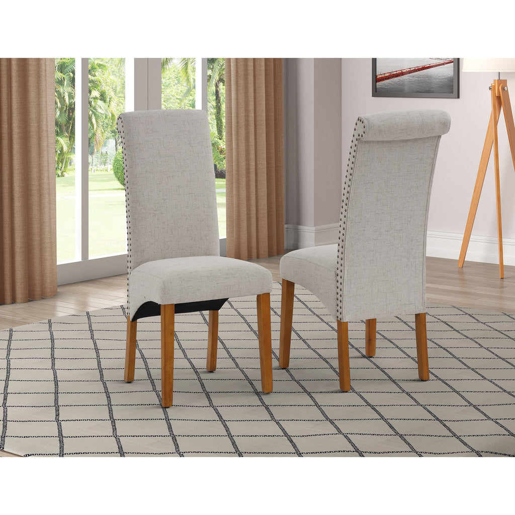 Dark Gray Dining Chair Set Fabric Padded Side Chair with Solid Wood Legs Nailed Trim Living Room  Set of 2