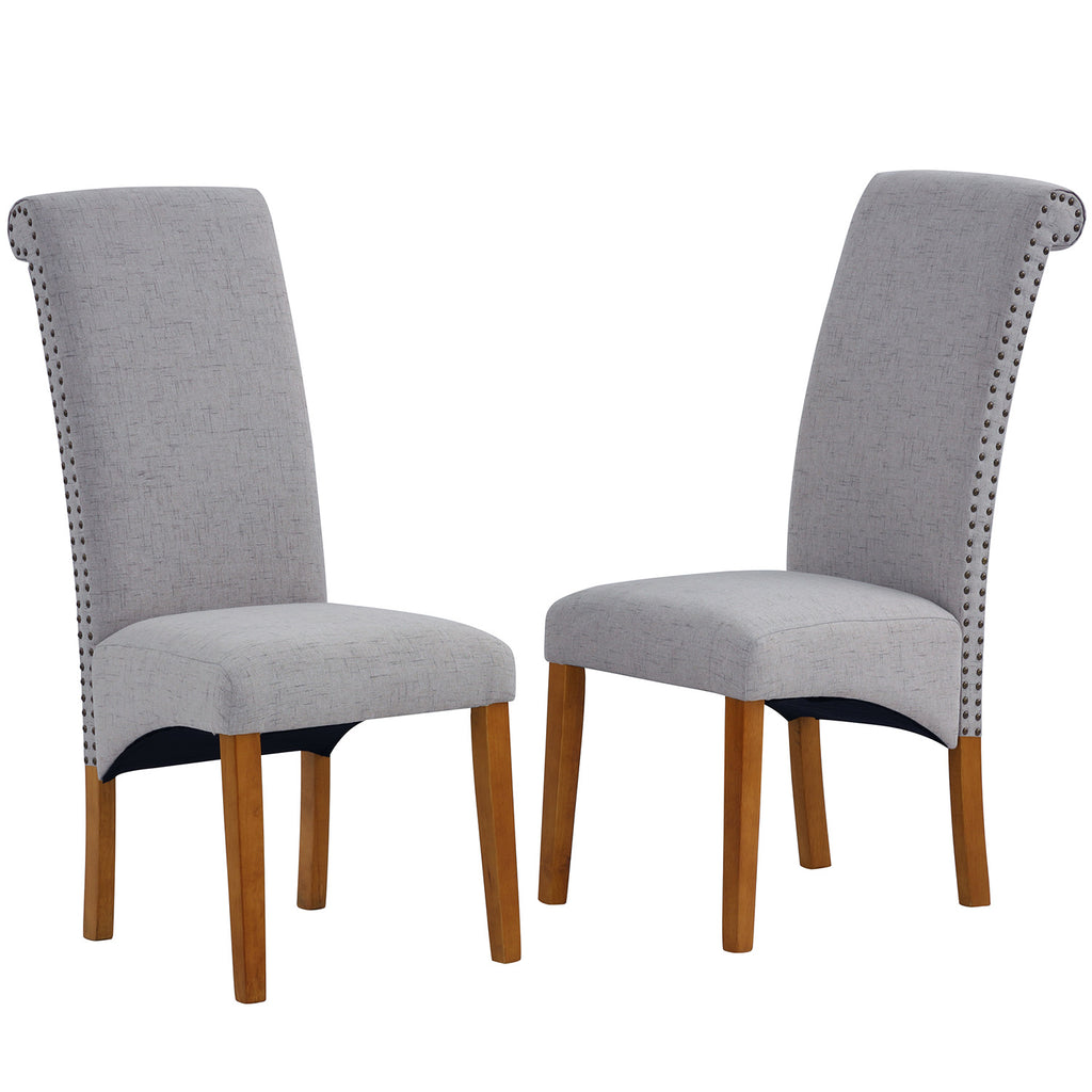 Saddle Brown Dining Chair Set Fabric Padded Side Chair with Solid Wood Legs Nailed Trim Living Room  Set of 2