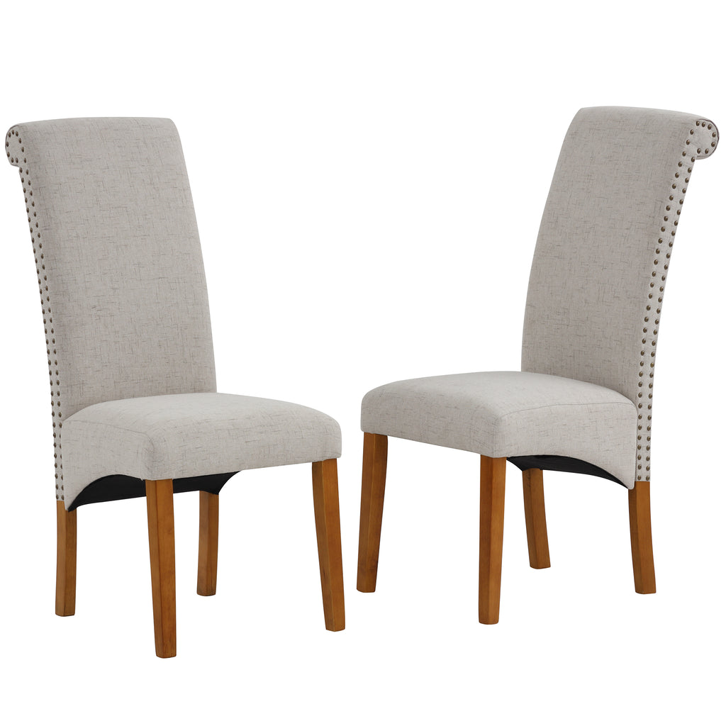 Saddle Brown Dining Chair Set Fabric Padded Side Chair with Solid Wood Legs Nailed Trim Living Room  Set of 2