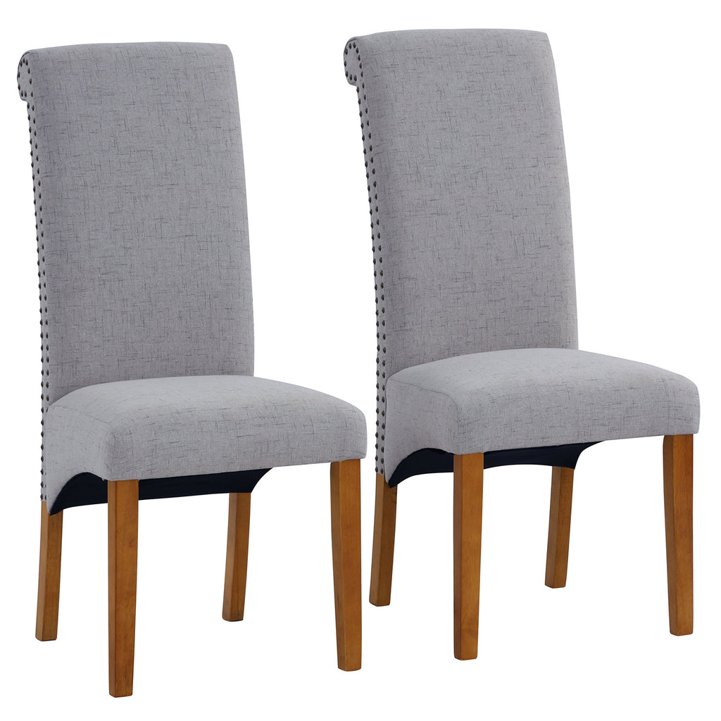 Light Slate Gray Dining Chair Set Fabric Padded Side Chair with Solid Wood Legs Nailed Trim Living Room  Set of 2