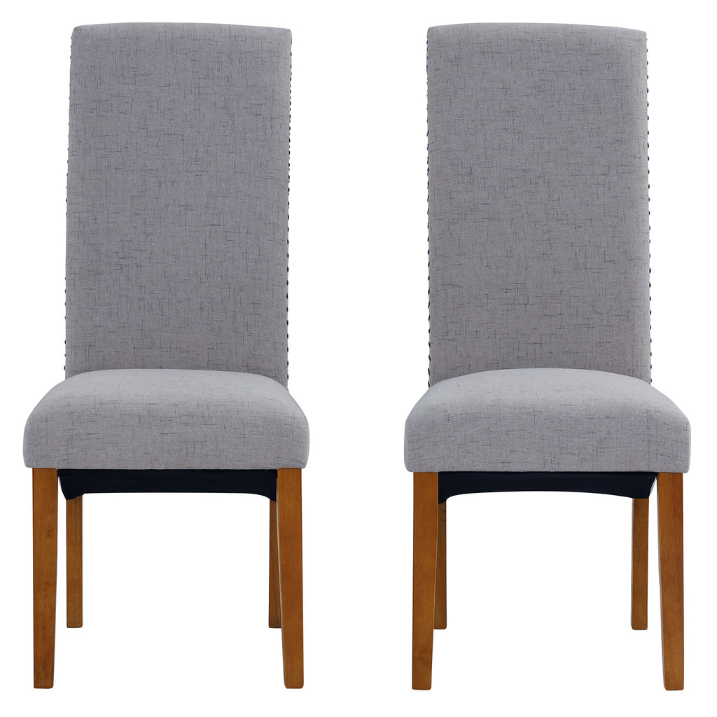 Slate Gray Dining Chair Set Fabric Padded Side Chair with Solid Wood Legs Nailed Trim Living Room  Set of 2