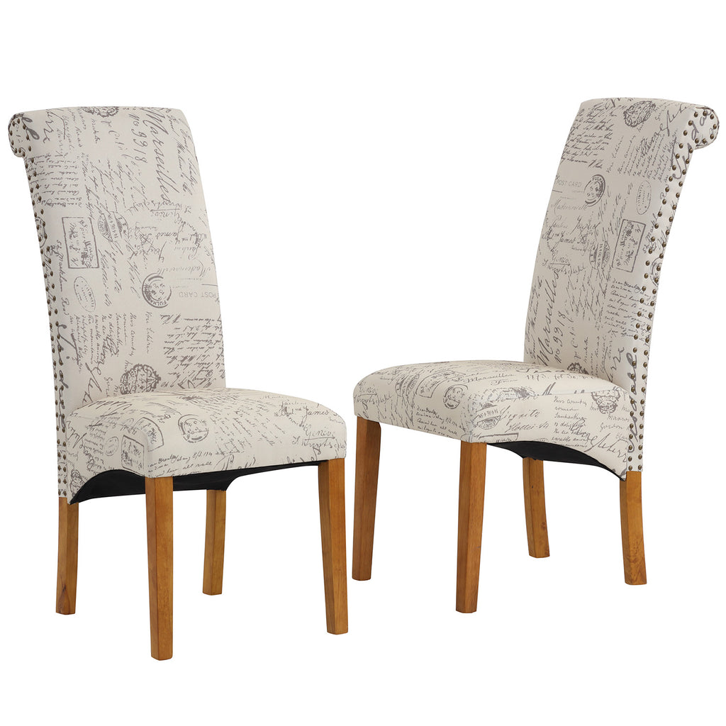Gray Dining Chair Set Fabric Padded Side Chair with Solid Wood Legs Nailed Trim Living Room  Set of 2