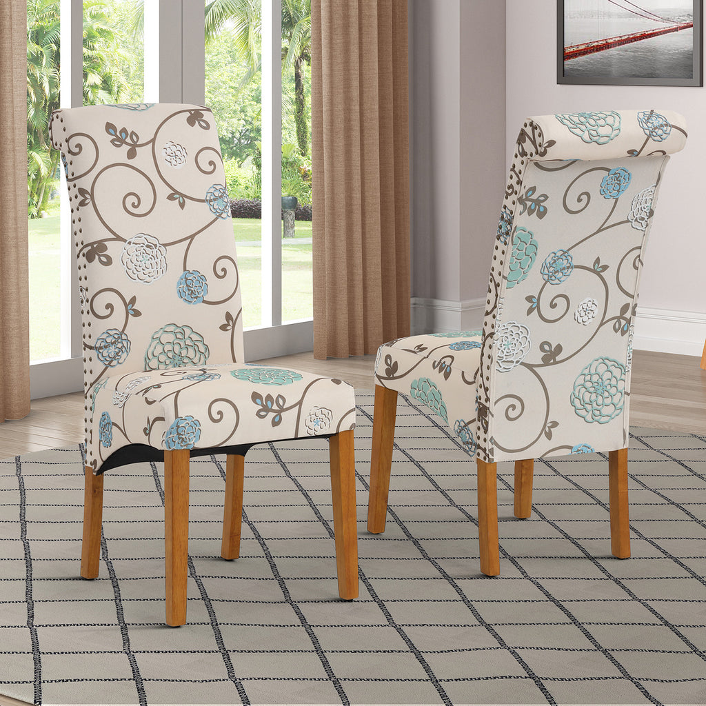 Sienna Dining Chair Set Fabric Padded Side Chair with Solid Wood Legs Nailed Trim Living Room  Set of 2
