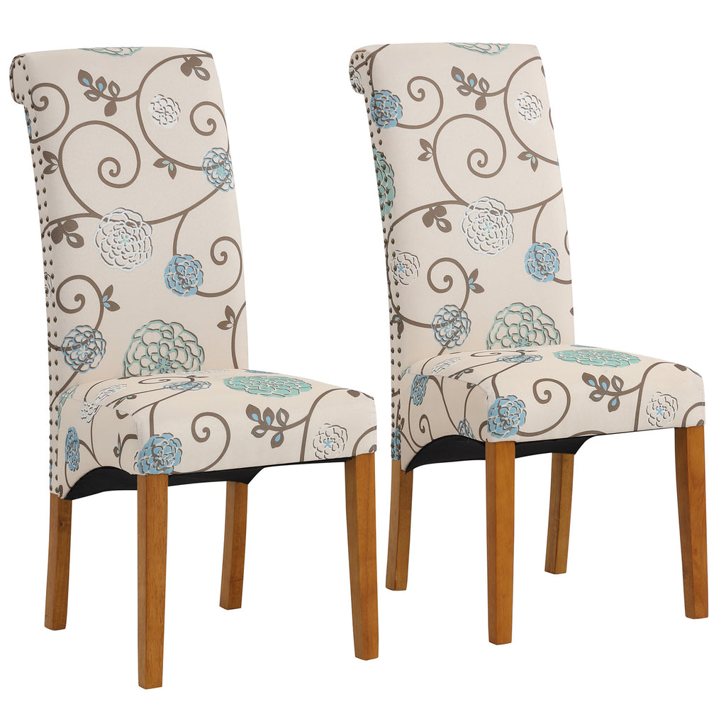 Gray Dining Chair Set Fabric Padded Side Chair with Solid Wood Legs Nailed Trim Living Room  Set of 2
