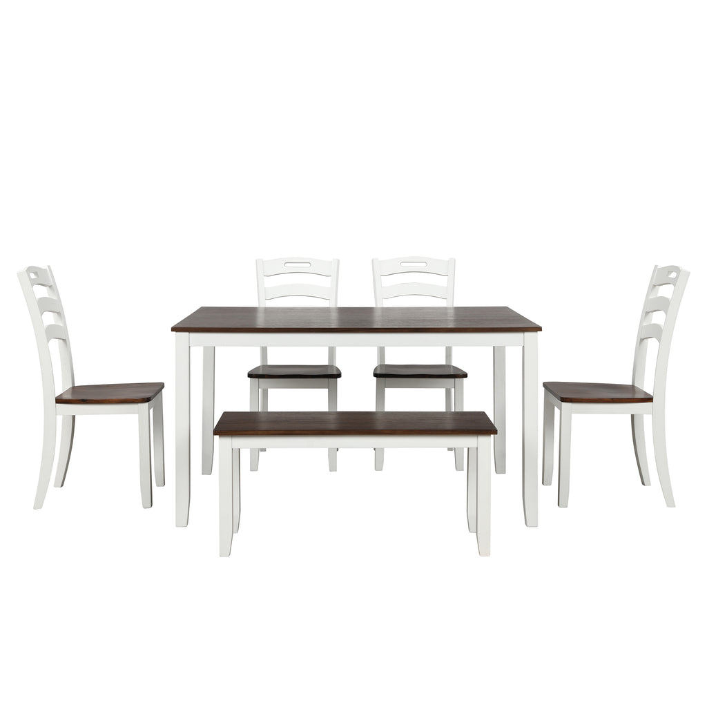 White Smoke 6 Counts - Dining Table Set with Bench, Table Set with Waterproof Coat, Ivory and Cherry