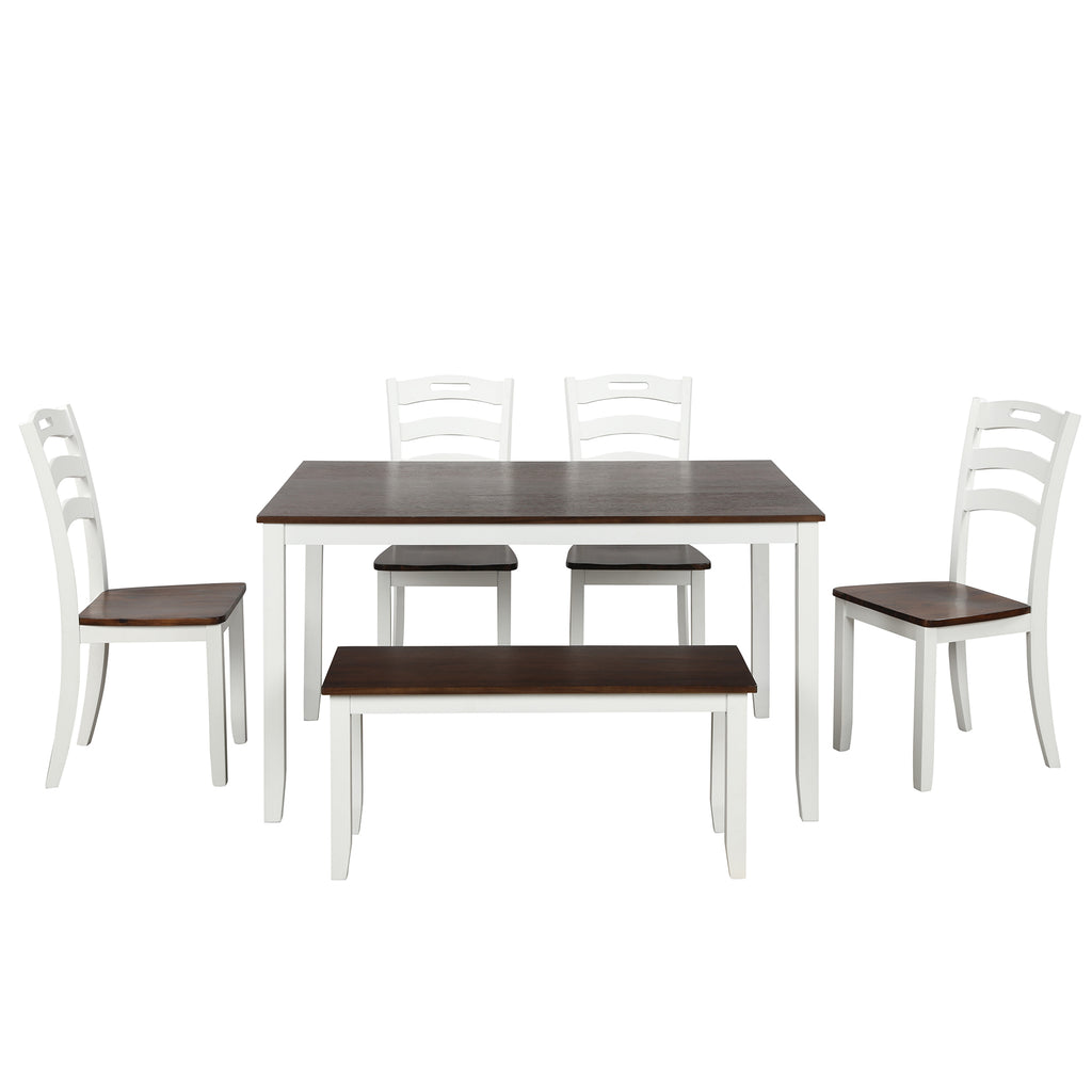 Dim Gray 6 Counts - Dining Table Set with Bench, Table Set with Waterproof Coat, Ivory and Cherry