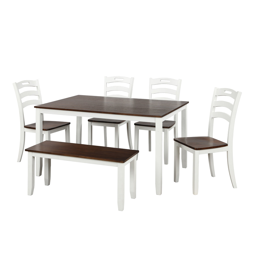 Dim Gray 6 Counts - Dining Table Set with Bench, Table Set with Waterproof Coat, Ivory and Cherry