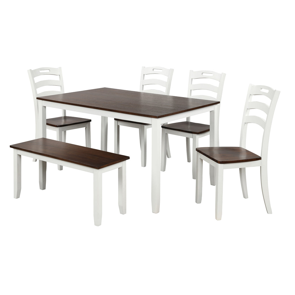 Beige 6 Counts - Dining Table Set with Bench, Table Set with Waterproof Coat, Ivory and Cherry
