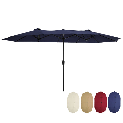 Dark Slate Gray 15x9ft Large Double-Sided Rectangular Outdoor Twin Patio Market Umbrella w/Crank- taupe
