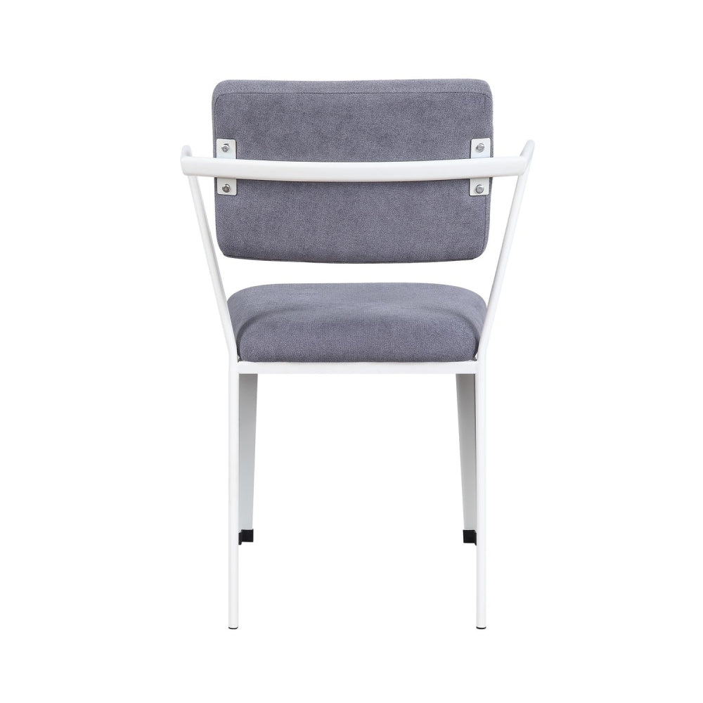 Open Back Arm Chair With Metal Legs Dining Room in Gray Fabric & White BH37888