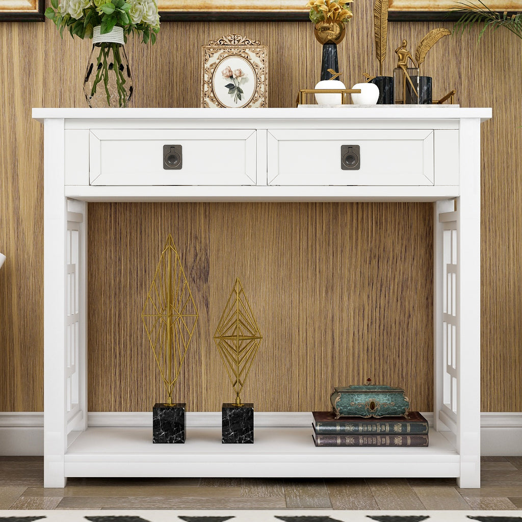 Dim Gray Console Table with 2 Drawers and Bottom Shelf