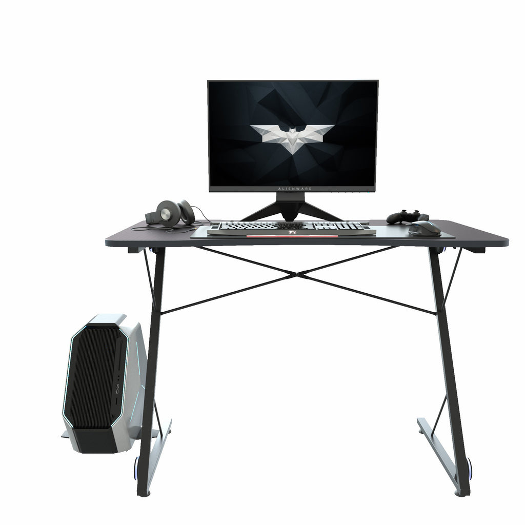 Black Gaming Desk with Headphone Holder, Cup Holder, Game Handles Holder