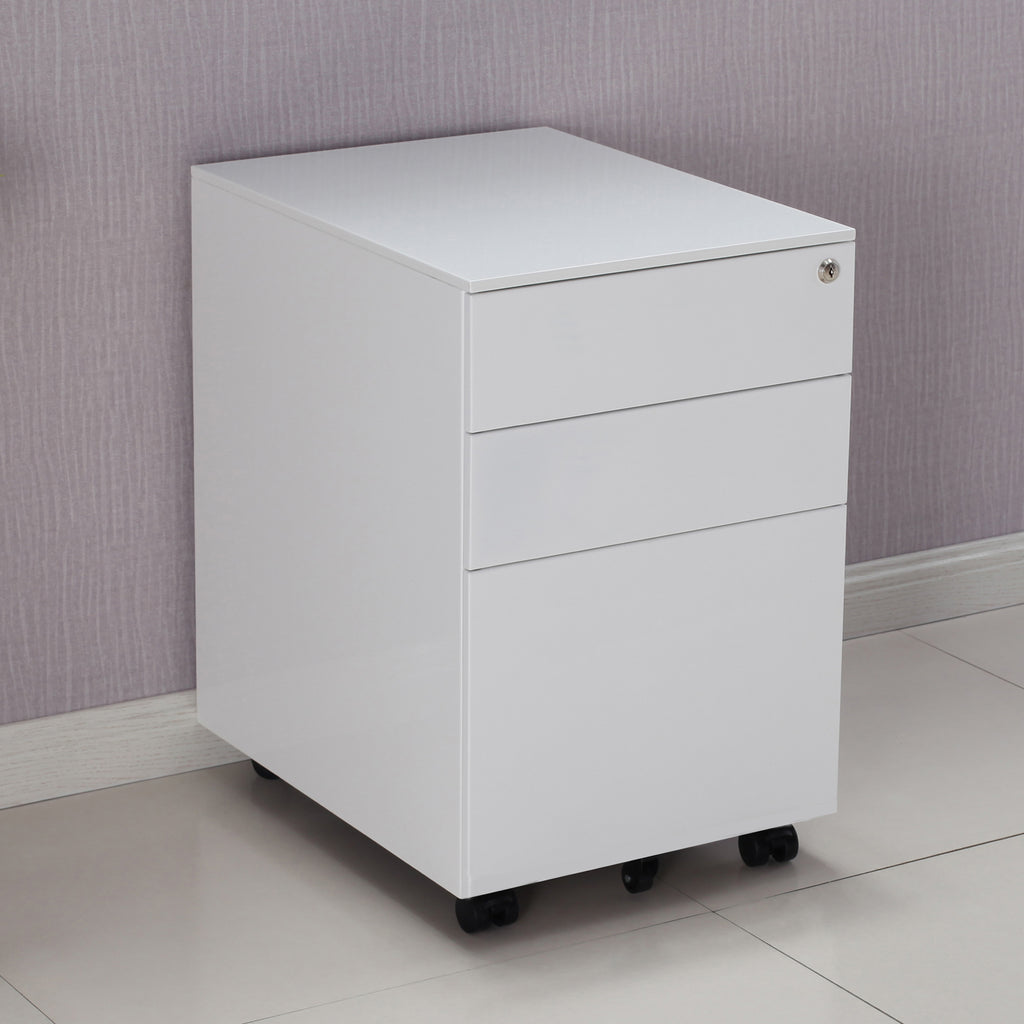 Gray Movable 3 Drawers Metal File Cabinet Lockable Pedestal Files