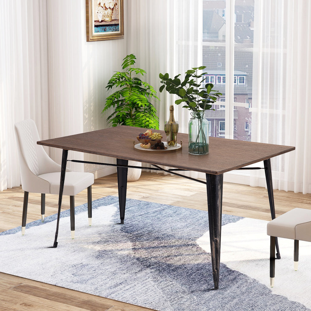 Dim Gray Antique Style Rectangular Dining Table with Metal Legs Distressed Black