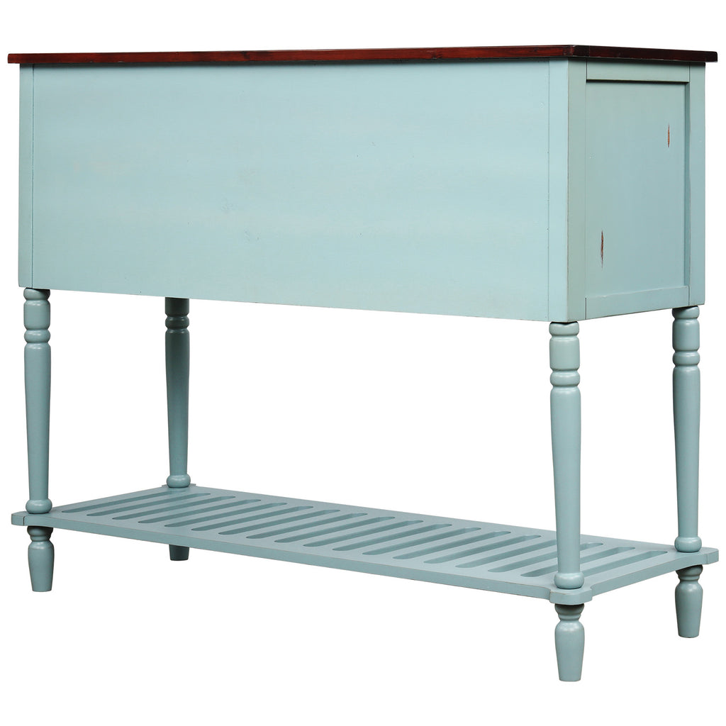 Light Steel Blue Sideboard Console Table with Bottom Shelf with Glass Buffet Storage Cabinet
