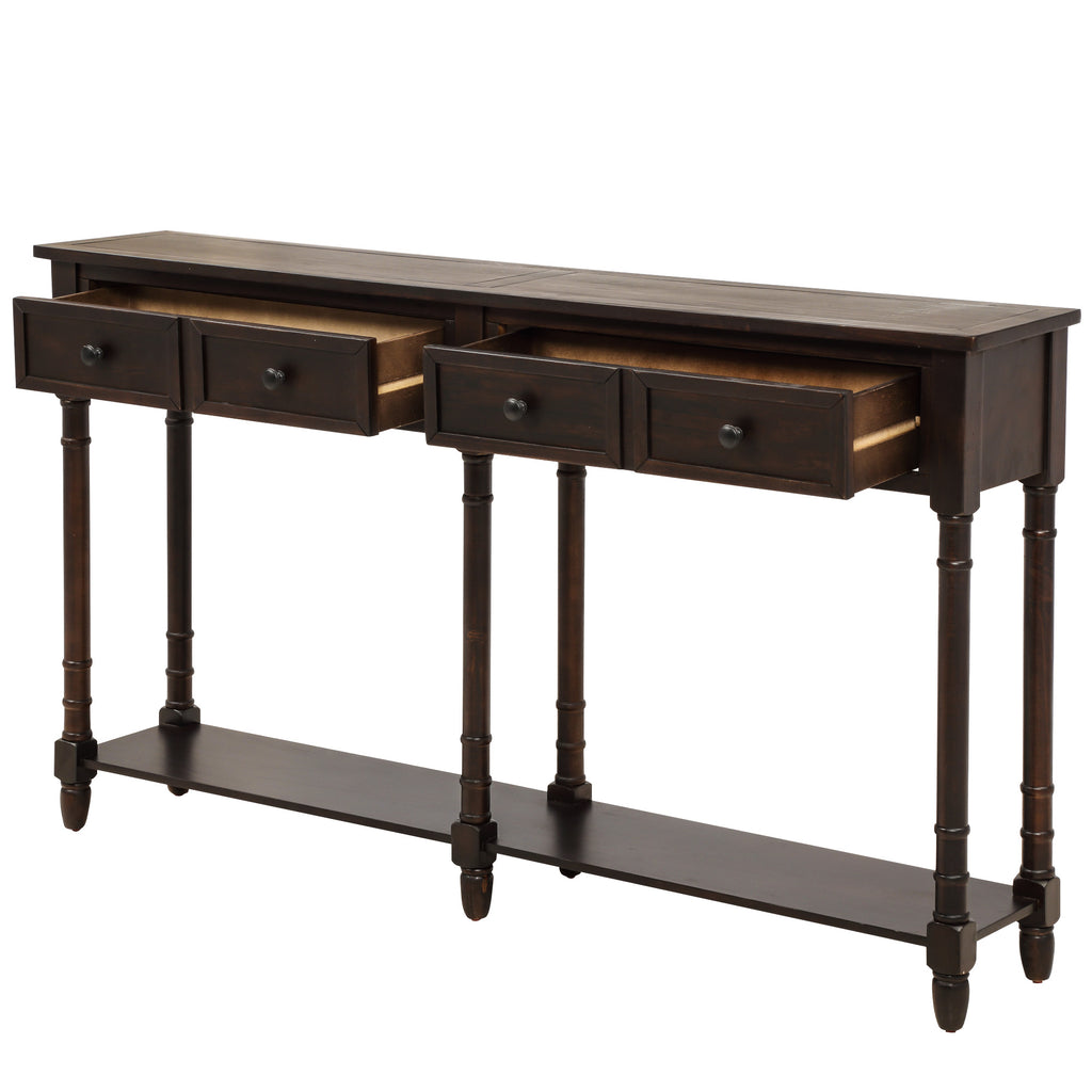Dark Slate Gray Console Table Sofa Table with Two Storage Drawers and Bottom Shelf