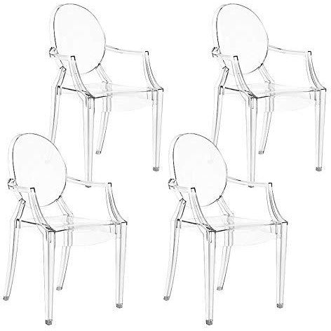 Lavender Dining Side Ghost Chair with Arms in Transparent Crystal Set of 4