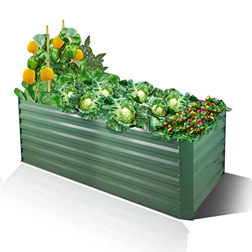 Dim Gray 47.2" L Outdoor Metal Raised Garden Bed Vegetable Planter Box for Vegetables, Flowers, Herbs, and Succulents Garden Bed Kit, Green