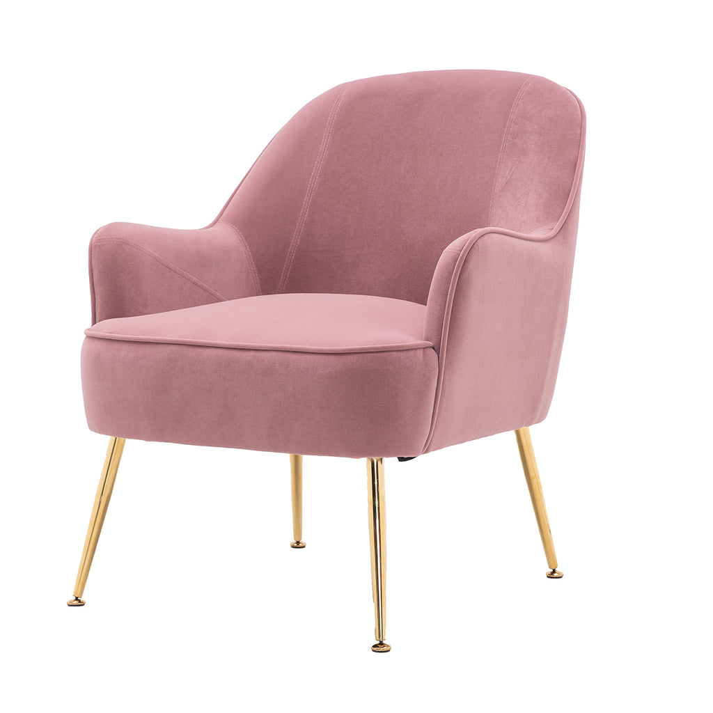 Rosy Brown Velvet Accent Chair With Gold Metal Legs