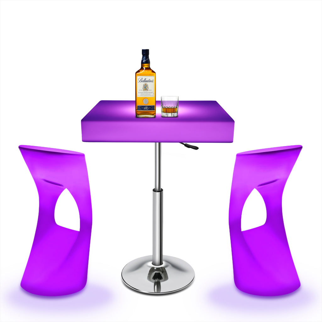 Lavender LED Light Up Square Top Table ,  Adjustable Height 26" to 34" Remote Control for Color Chaining (Square)
