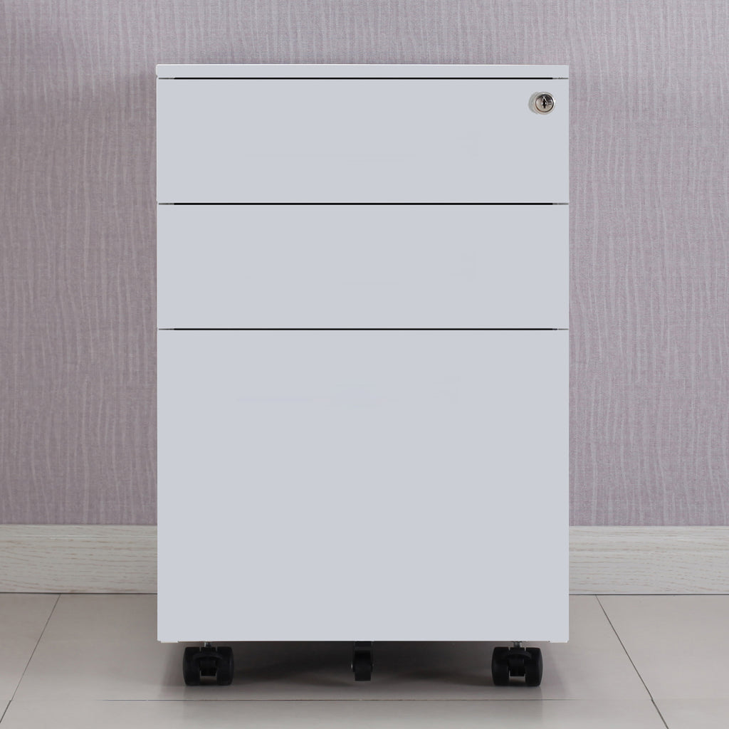 Light Gray Movable 3 Drawers Metal File Cabinet Lockable Pedestal Files