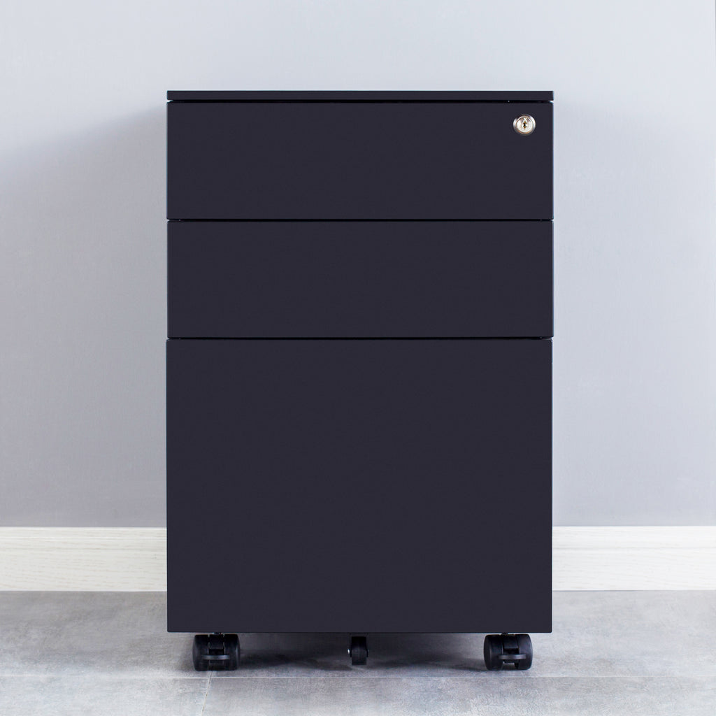 Dark Slate Gray Movable 3 Drawers Metal File Cabinet Lockable Pedestal Files