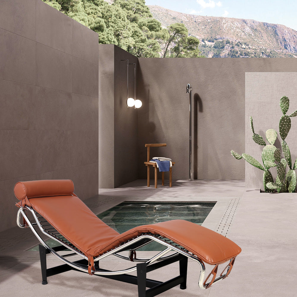 Dim Gray Outdoor Patio Chaise Lounge with Cushion Light Brown